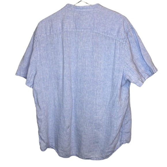 BAIRD‎ Mc NUTT Men’s XL 100% Linen Murano Shirt Short Sleeves Band Collar Blue - Picture 2 of 7